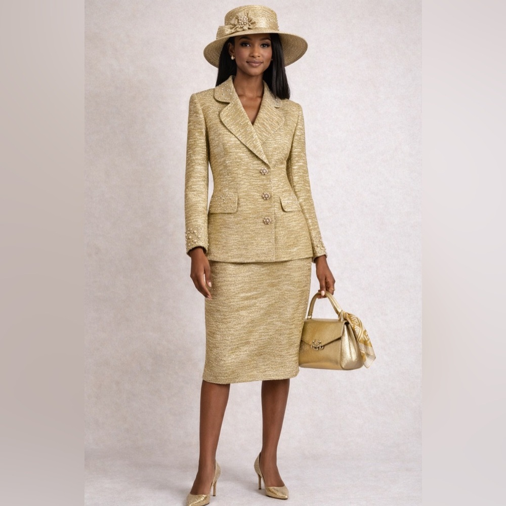 Dynasty Couture Elegant Gold Women's Formal Skirt Suit Size 10